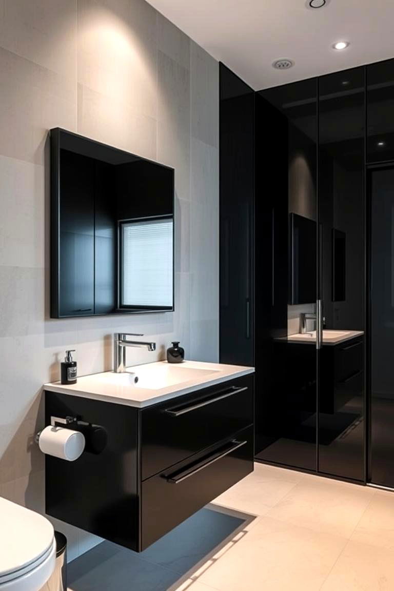 Black Vanity with Integrated Mirror Systems - 24 Black Vanity Bathroom Ideas