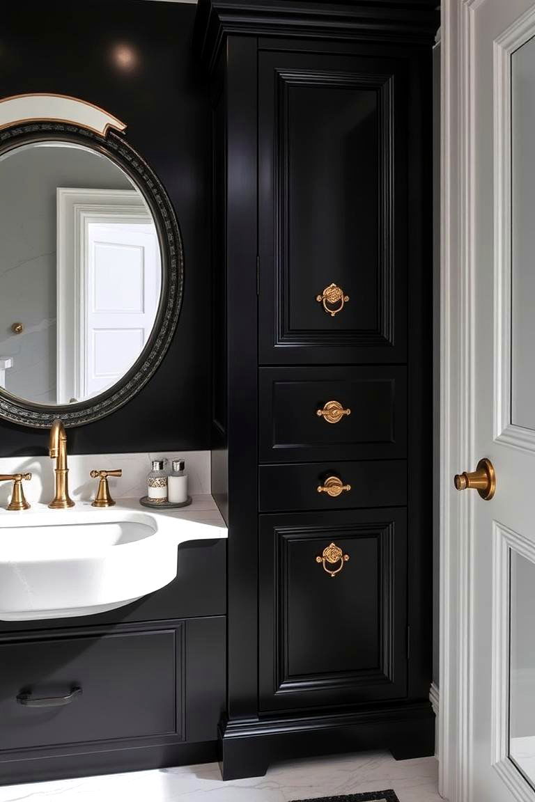 Black Vanity with Luxurious Hardware Finishes - 24 Black Vanity Bathroom Ideas