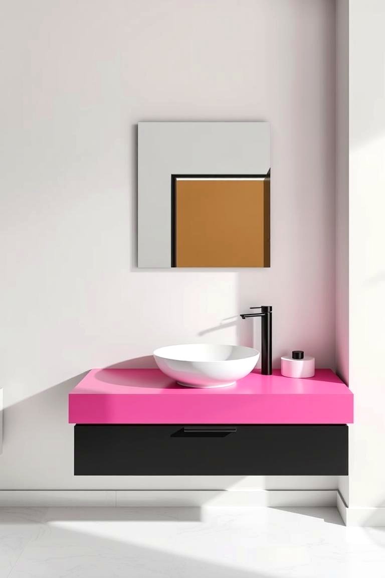 Black Vanity with Pink Countertop - 24 Pink and Black Bathroom Ideas