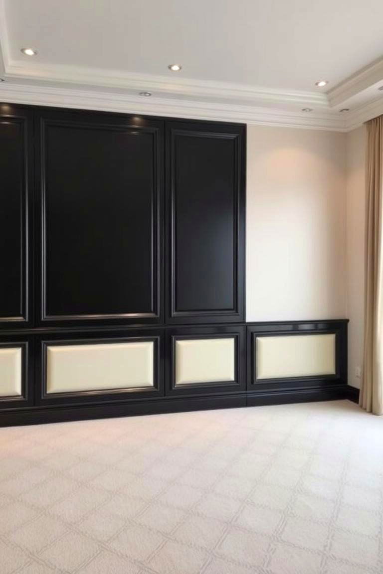 Black Wall Paneling with Cream Details - 24 Cream and Black Bedroom Ideas