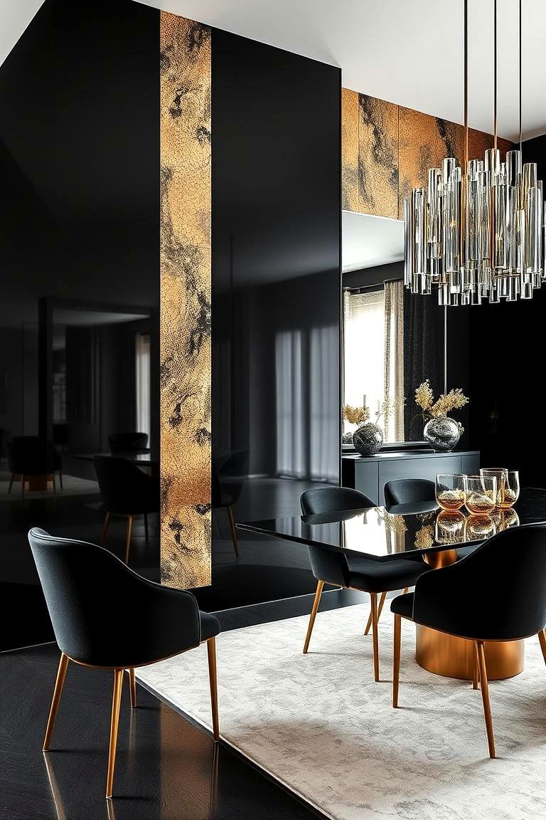 Black Wall with Metallic Accents - 24 Black Accent Wall Dining Room Ideas