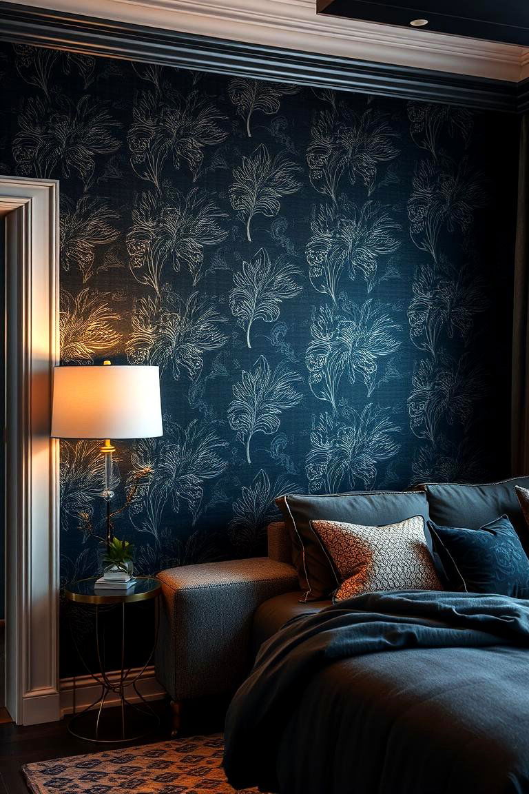 Black Wallpaper with Metallic Details - 24 Black Accent Wall Ideas