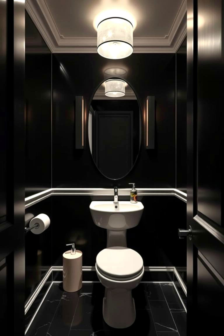 Black Walls with White Fixtures - 24 Black and White Powder Room Ideas
