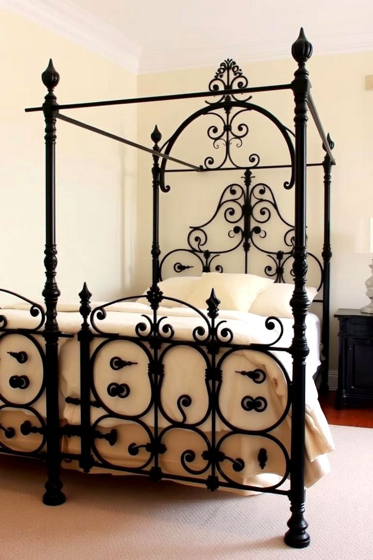 Black Wrought Iron Elements - 24 Cream and Black Bedroom Ideas