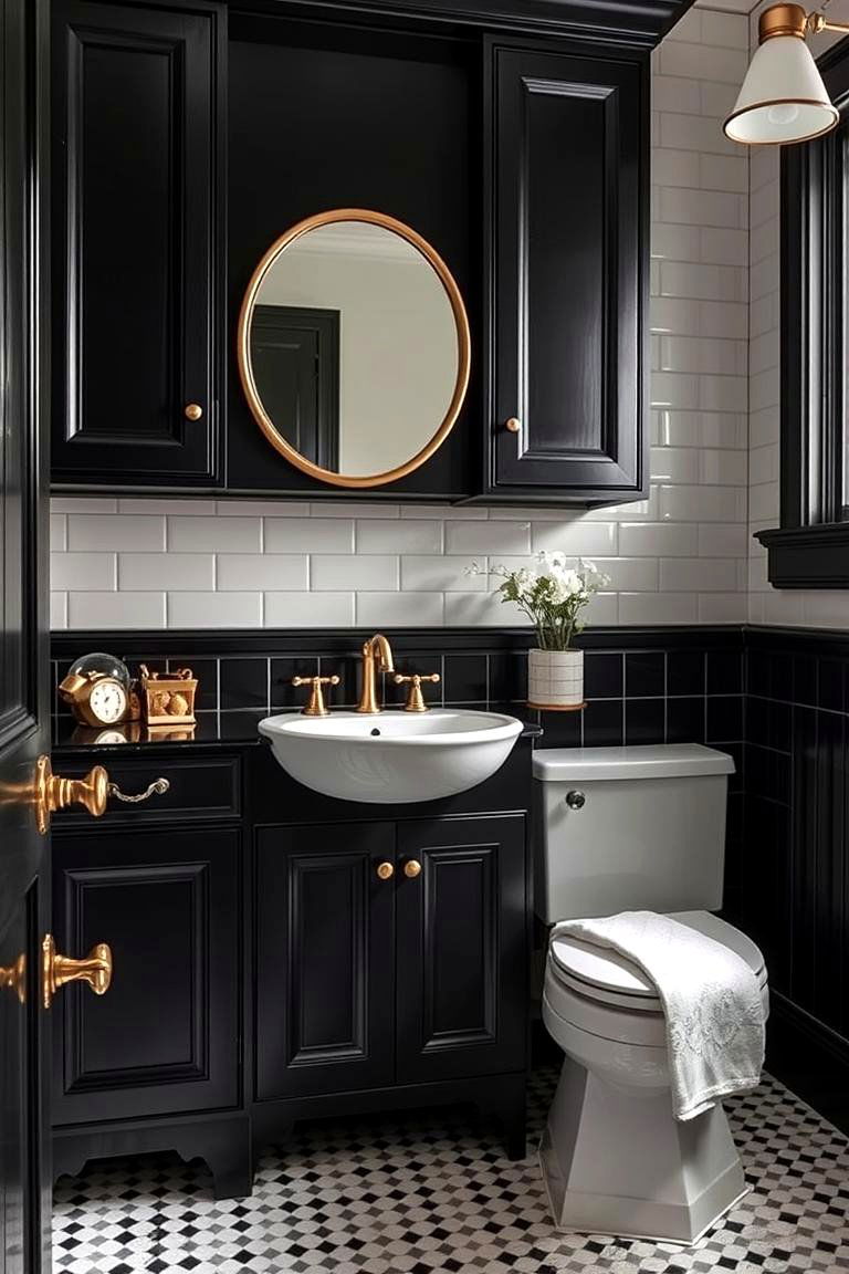 Black and Brass Accents - 24 bathroom with black cabinets ideas