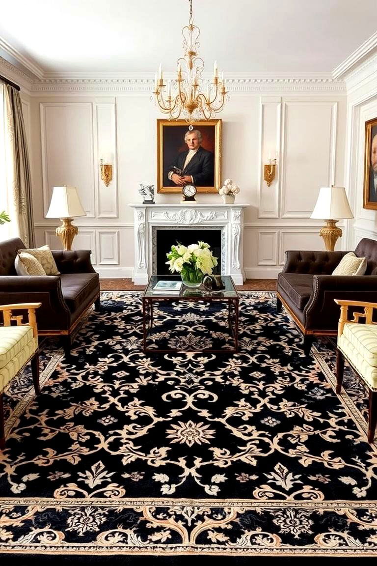 Black and Cream Patterned Rug Focus - 24 Cream and Black Living Room Ideas