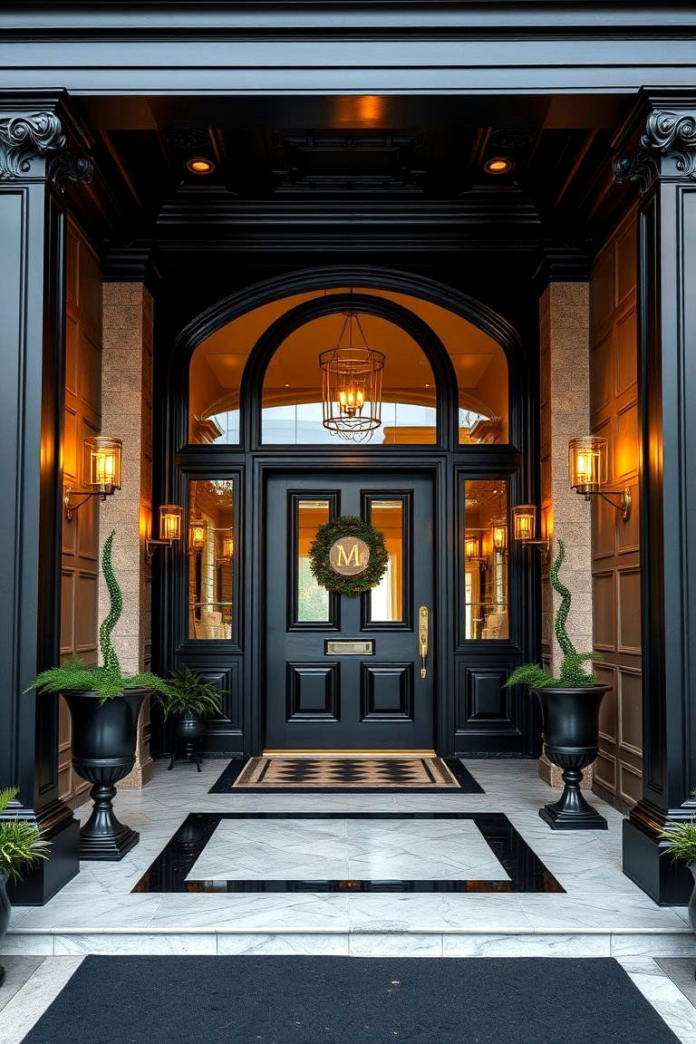 Black and Gold Glamour Porch - 24 Black Porch Ideas
