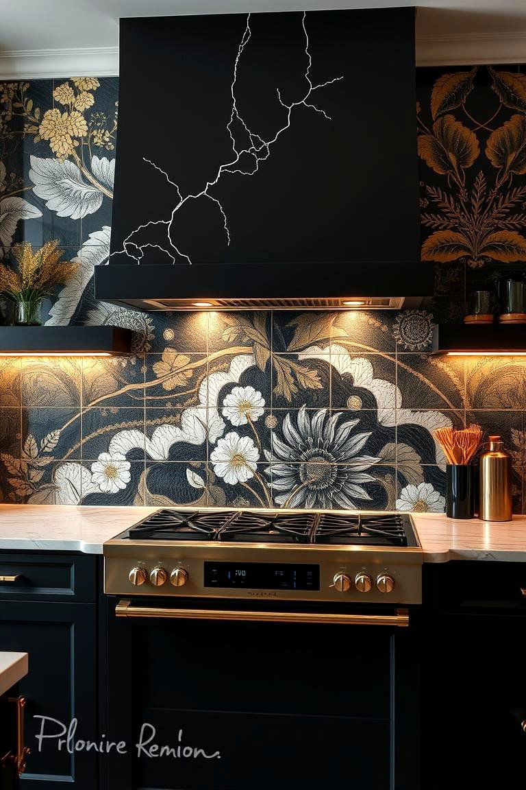 Black and Gold Kitchen Backsplash Murals - 24 Black and Gold Kitchen Ideas