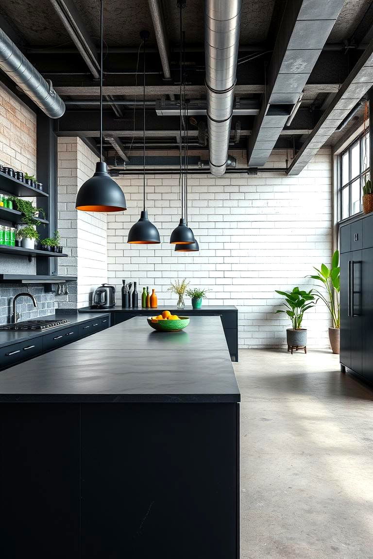 Black and Green Industrial Style Kitchen - 24 Black and Green Kitchen Ideas