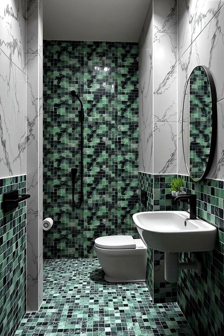 Black and Green Mosaic Tiles - 24 Black and Green Bathroom Ideas
