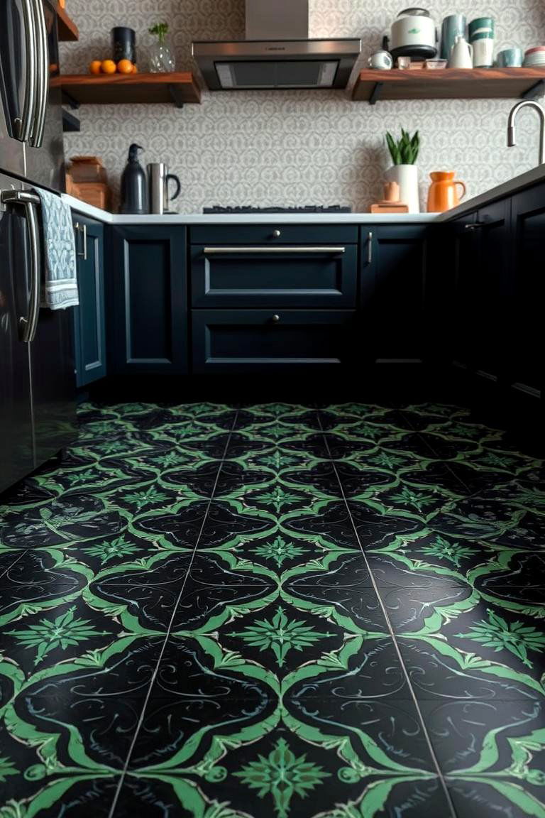 Black and Green Patterned Floor Tiles - 24 Black and Green Kitchen Ideas