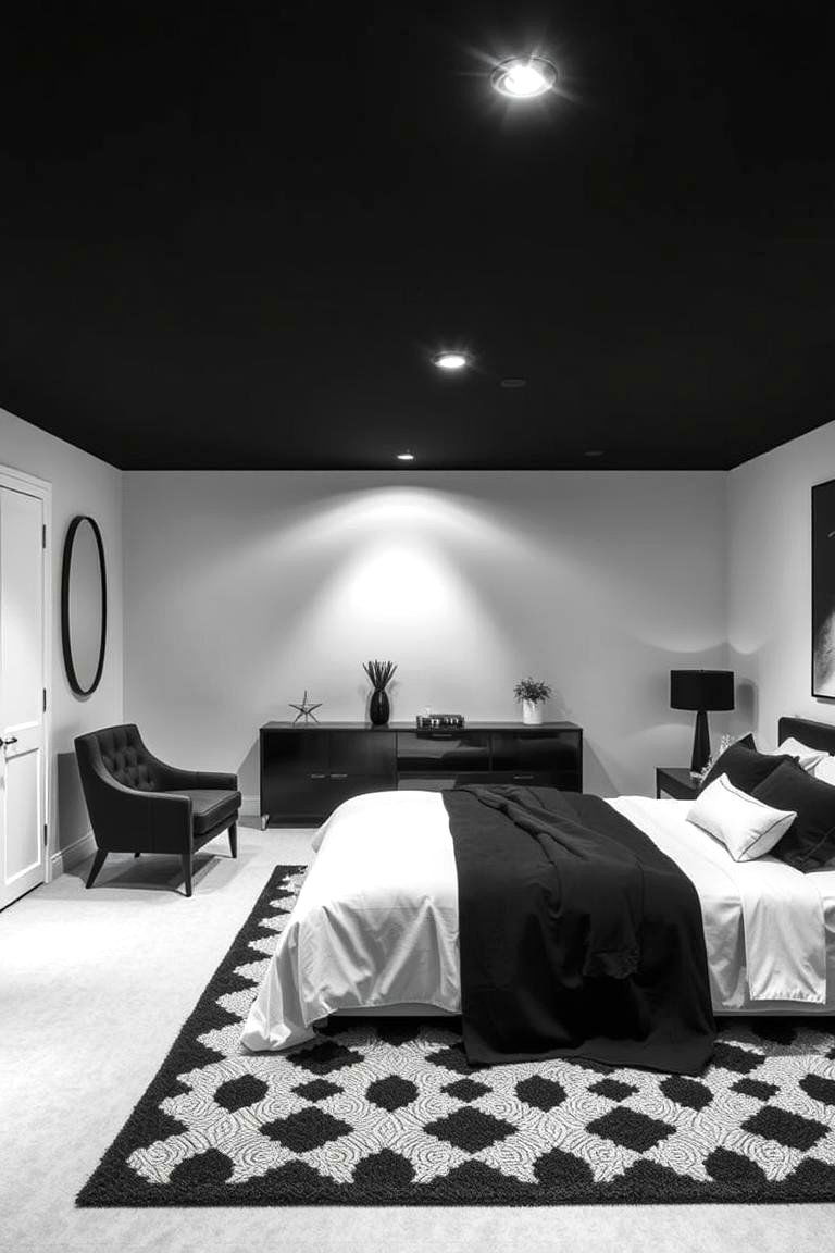 Black and White Basement Bedroom - 24 Basement Bedroom Ideas