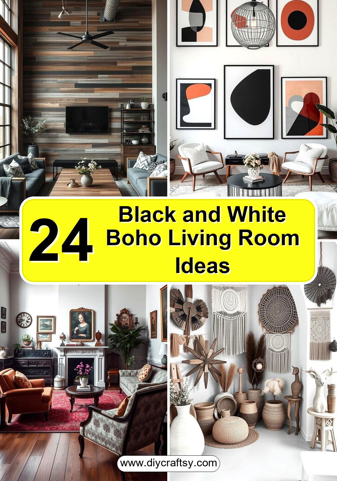 Black and White Boho Living Room Ideas