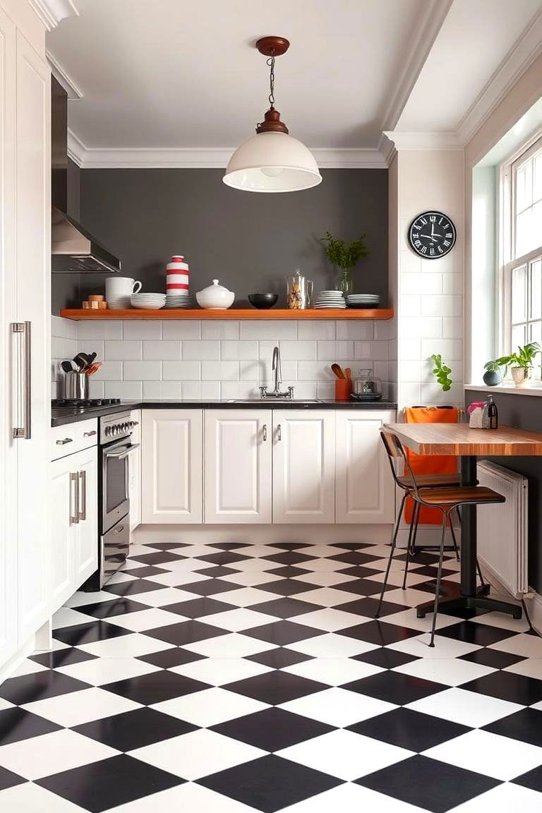 Black and White Checkerboard Pattern - 24 Black Kitchen Floor Ideas