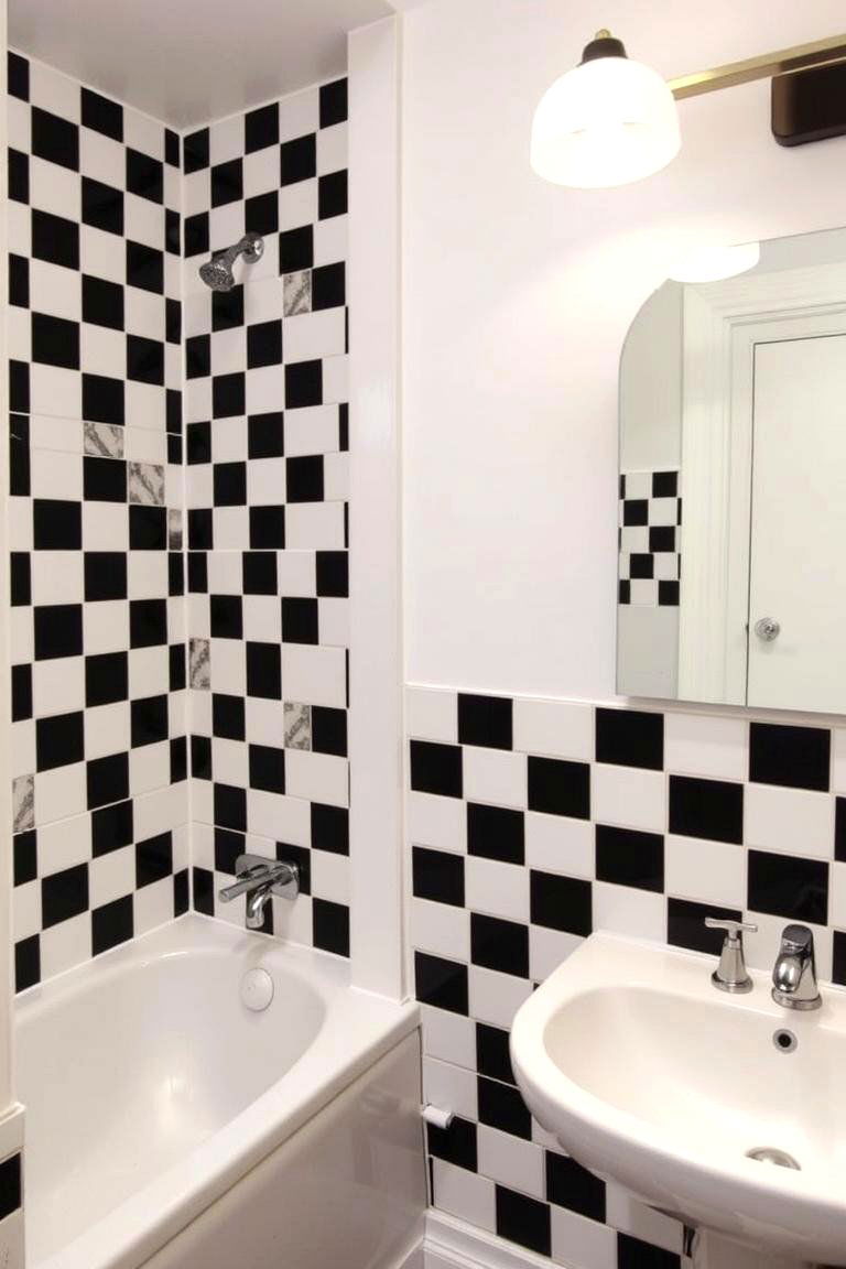 Black and White Checkerboard for Retro Style - 24 Bathroom Backsplash Ideas