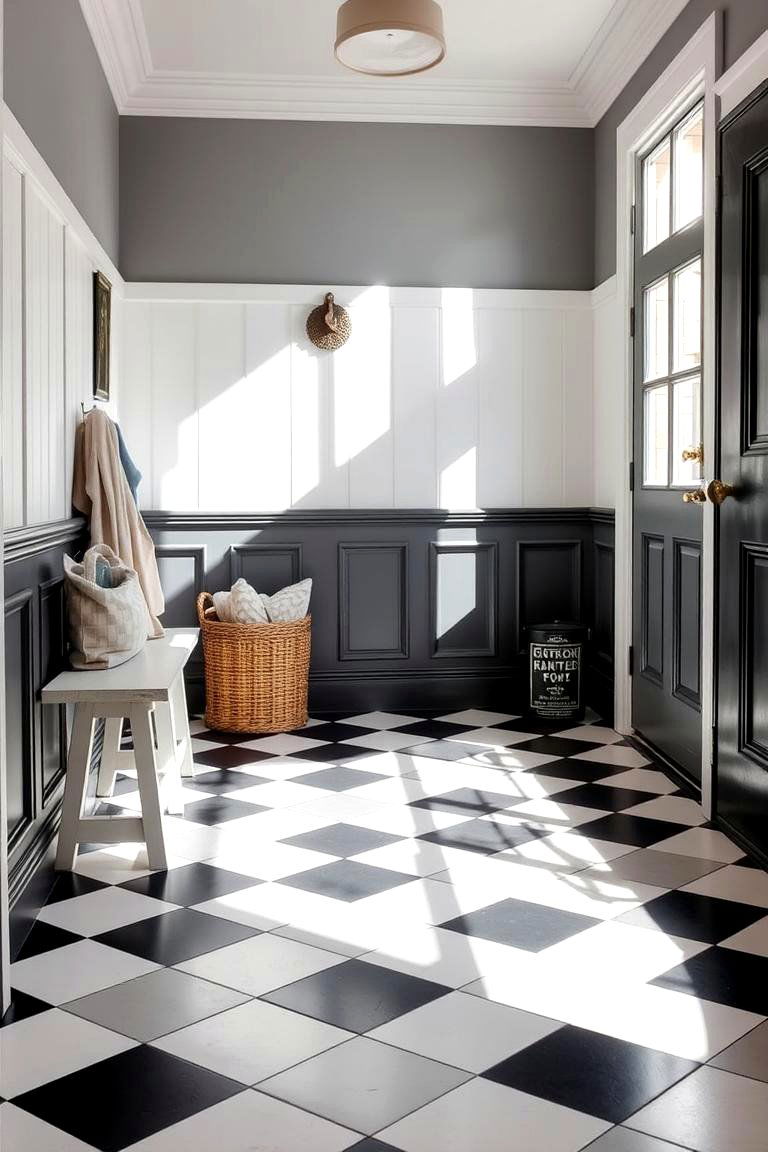 Black and White Checkerboard for a Timeless Design - 24 Mudroom Tile Floor Ideas