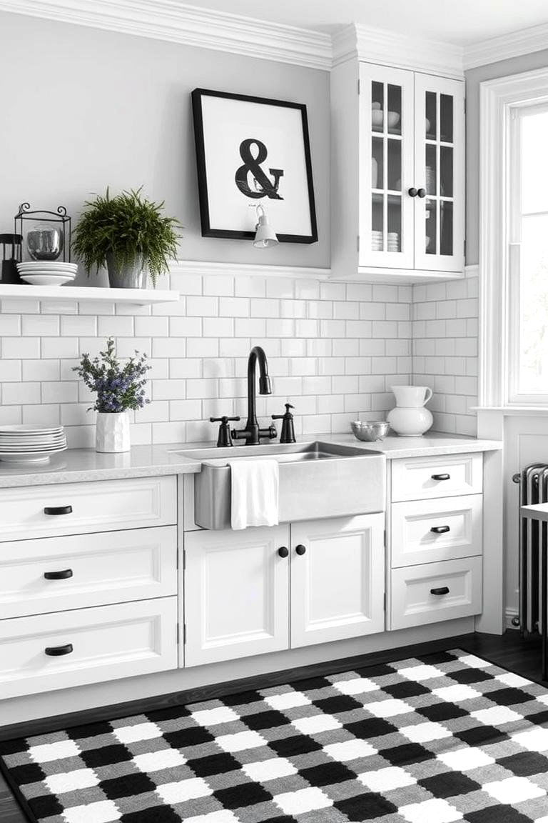 Black and White Checkered Rug - 24 Kitchen Rug Ideas