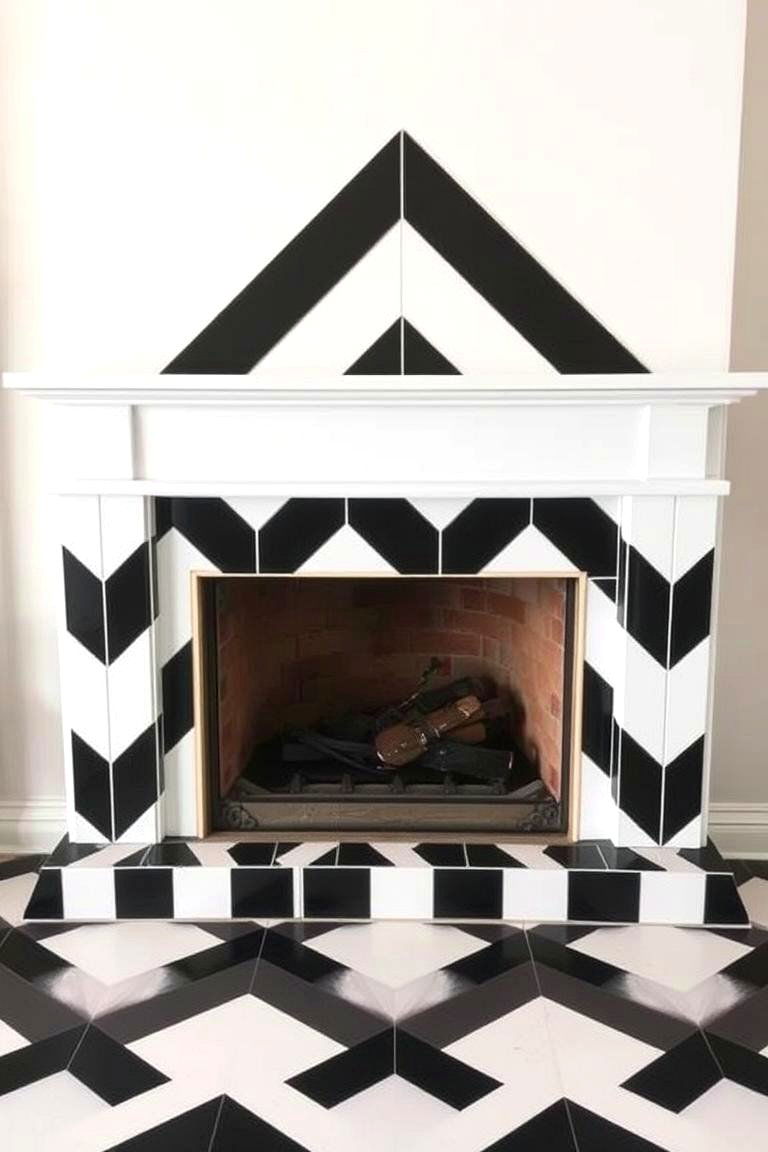 Black and White Chevron Tiles - 24 Fireplace Backsplash Ideas