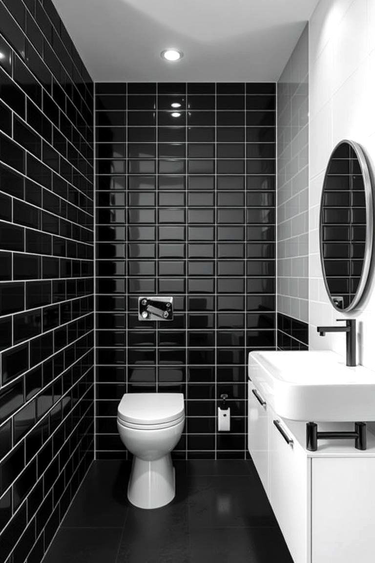 Black and White Contrast - 24 Black Tile Bathroom Ideas