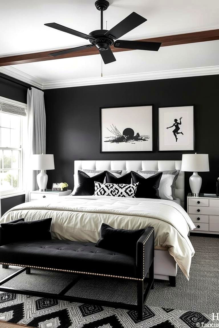 Black and White Contrast for a Bold Look - 24 Master Bedroom Ideas