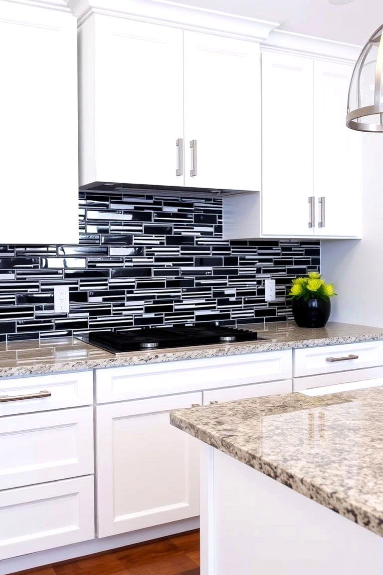 Black and White Contrast - 24 Backsplash Ideas for White Cabinets and Granite Countertops