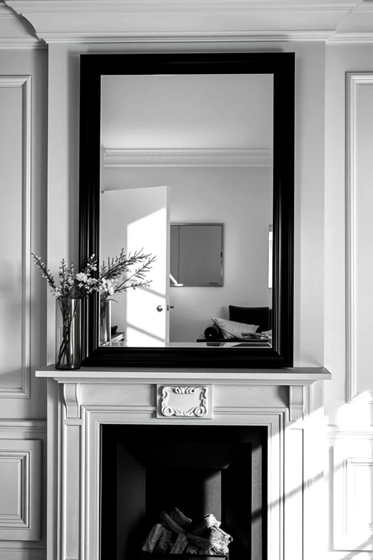Black and White Framed Mirror - 24 Mirror Over Fireplace Ideas