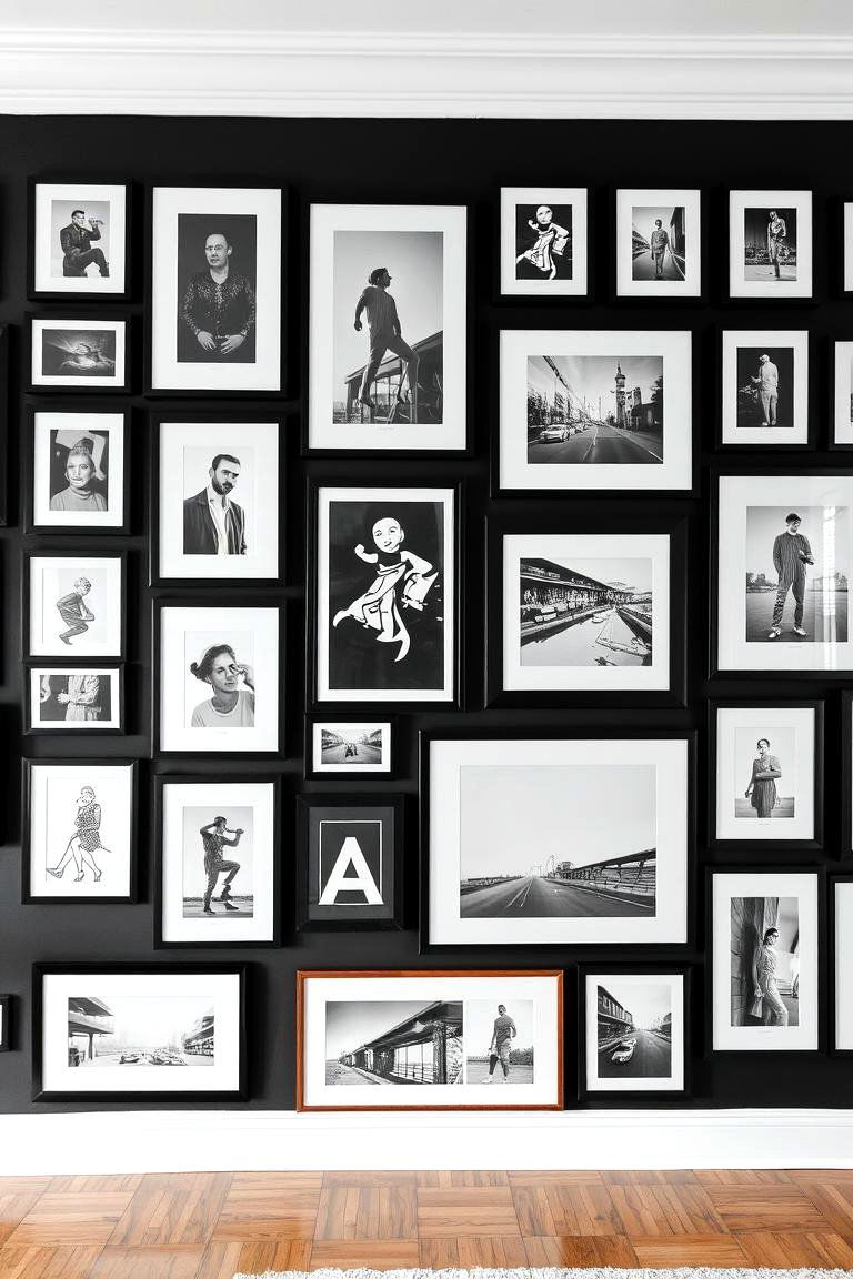 Black and White Gallery Wall - 24 Black and White Boho Living Room Ideas