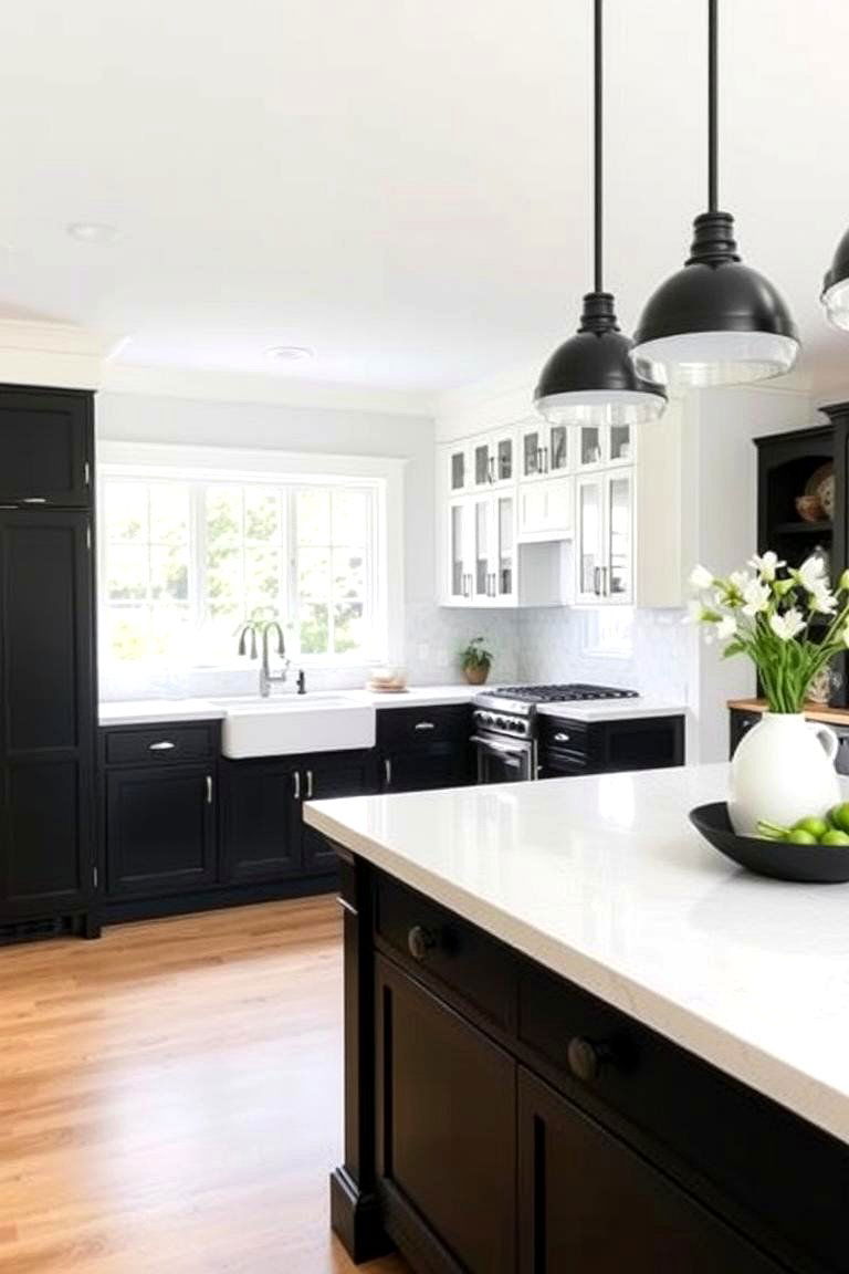 Black and White Island - 24 Farmhouse Kitchen Island Ideas