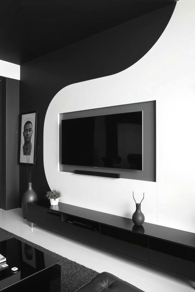 Black and White Media Wall - 24 Media Wall Ideas