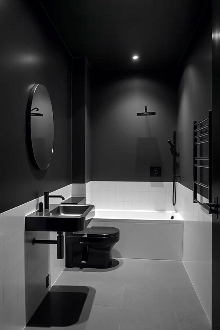 Black and White Minimalist Contrast - 24 Dark Bathroom Ideas