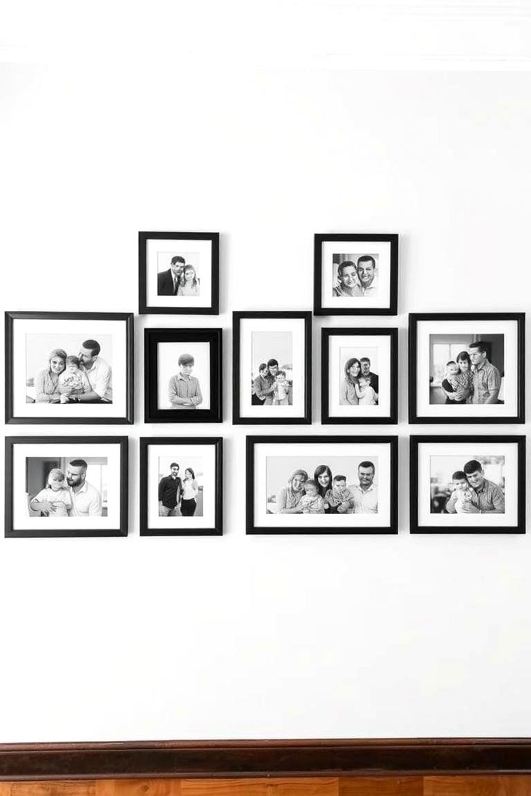 Black and White Photo Wall - 24 Family Picture Wall Ideas
