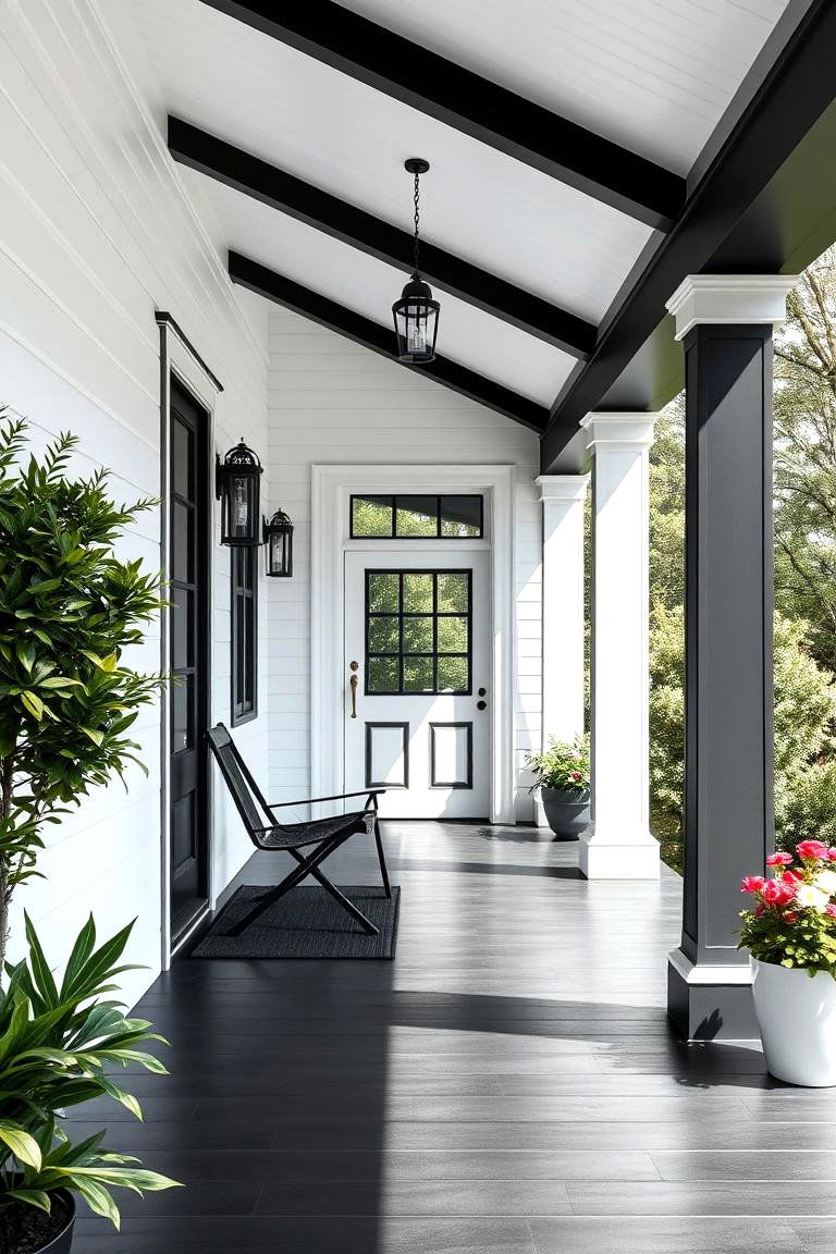 Black and White Simplicity Porch - 24 Black Porch Ideas