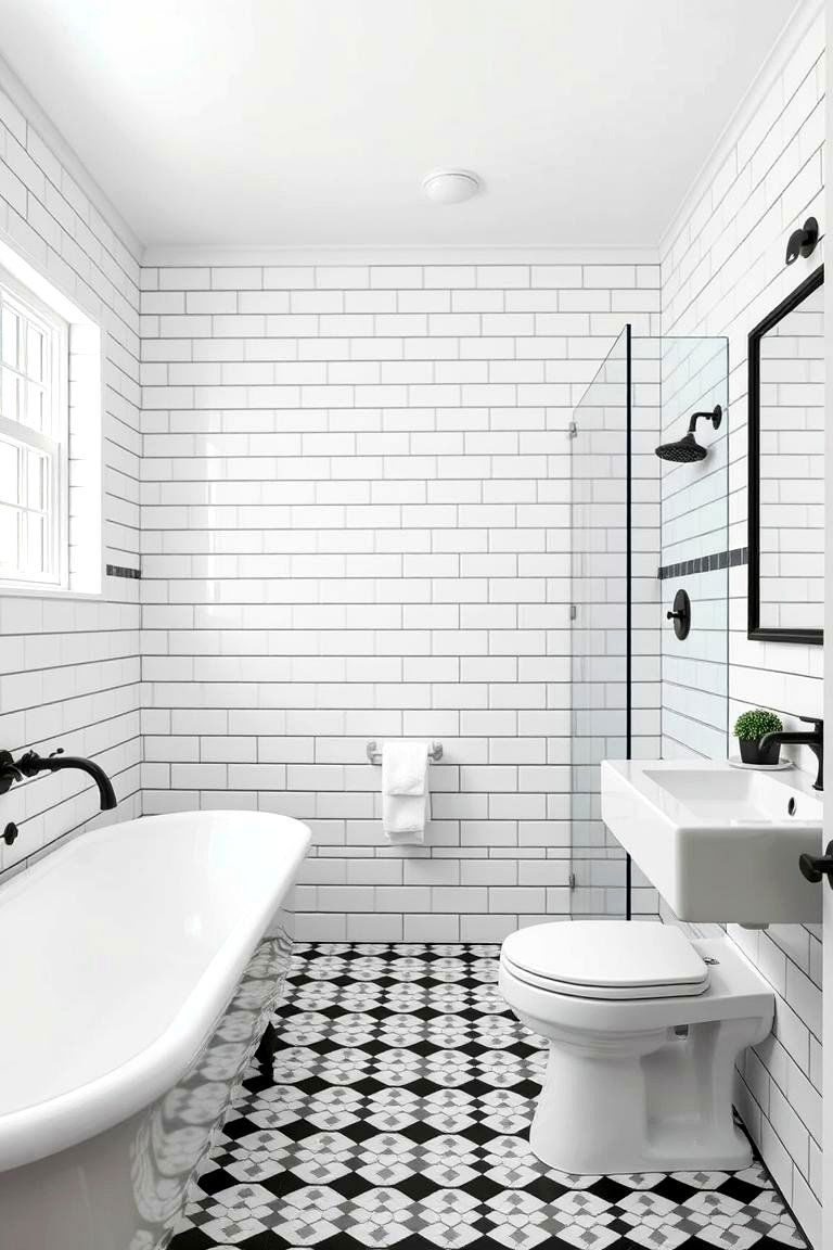 Black and White Subway Tile Layouts - 24 Black and White Bathroom Ideas