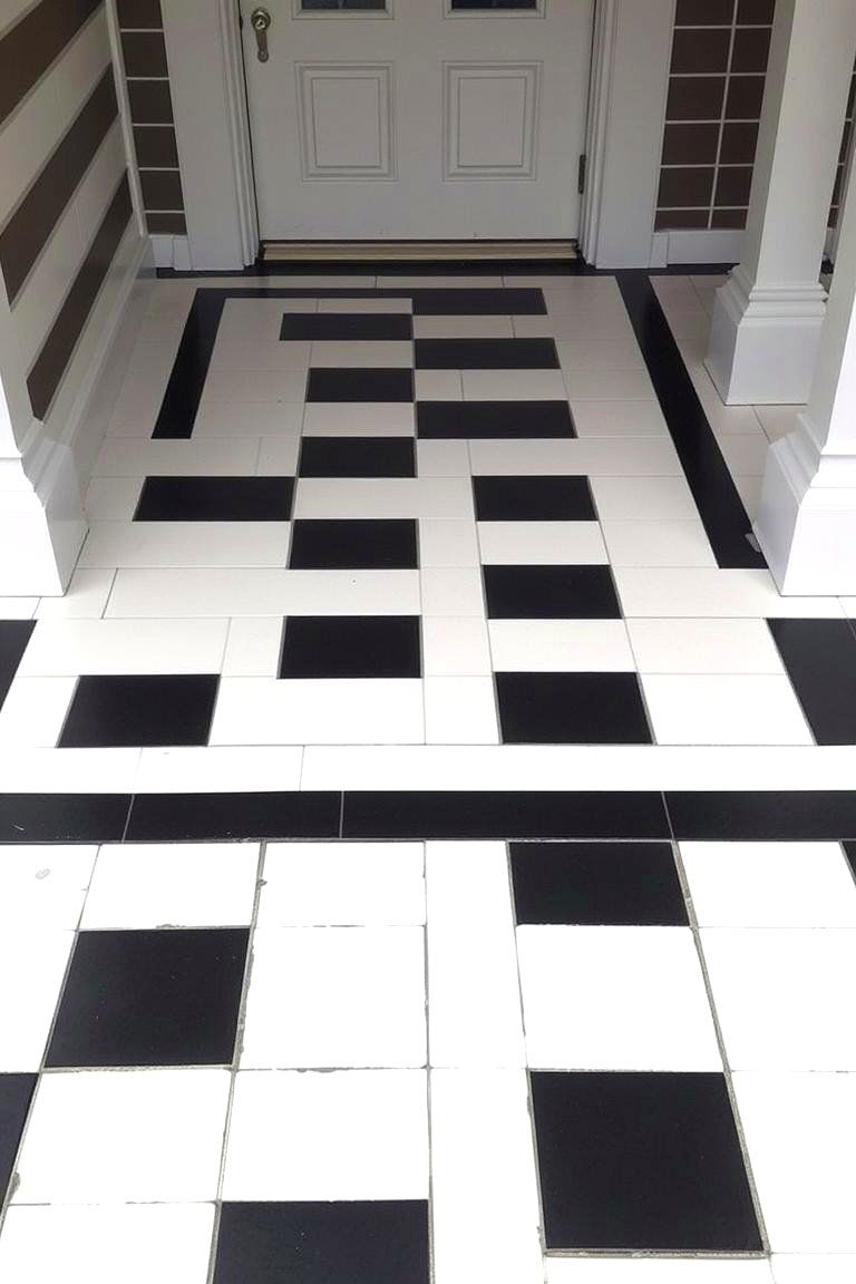 Black and White Tiled Porch - 24 Front Porch Tile Ideas
