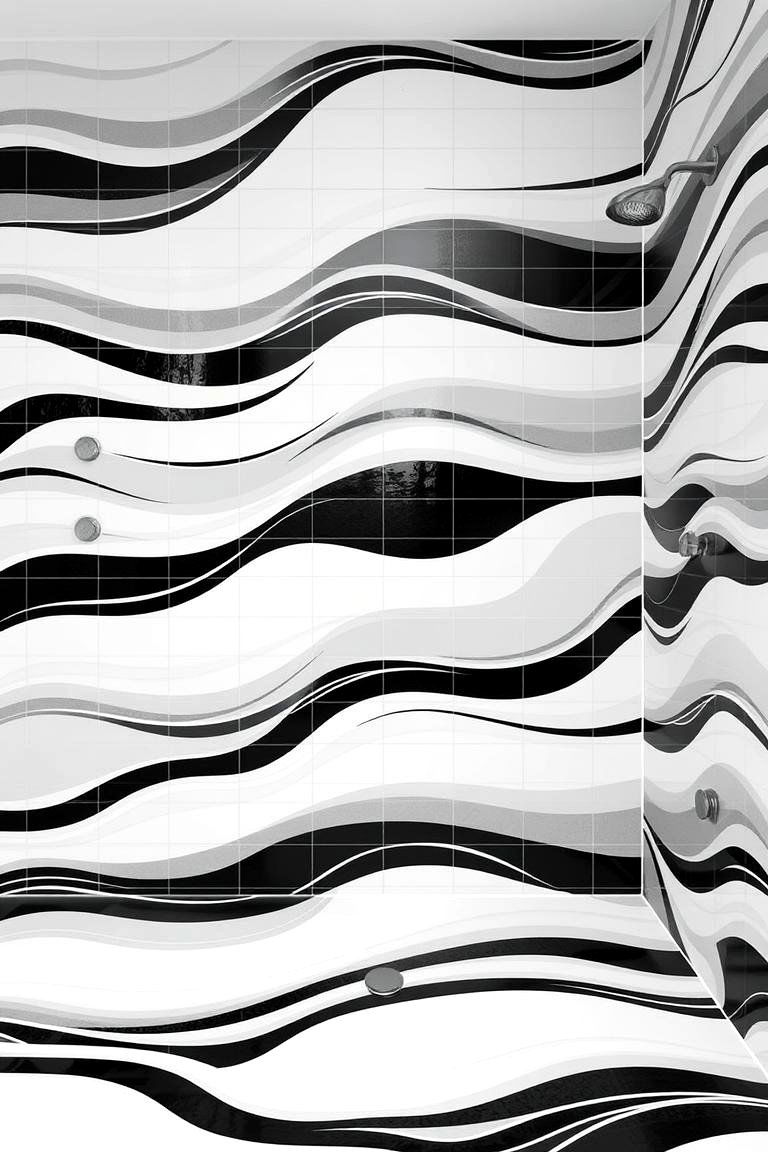 Black and White Wavy Lines - 24 Black and White Bathroom Tile Ideas
