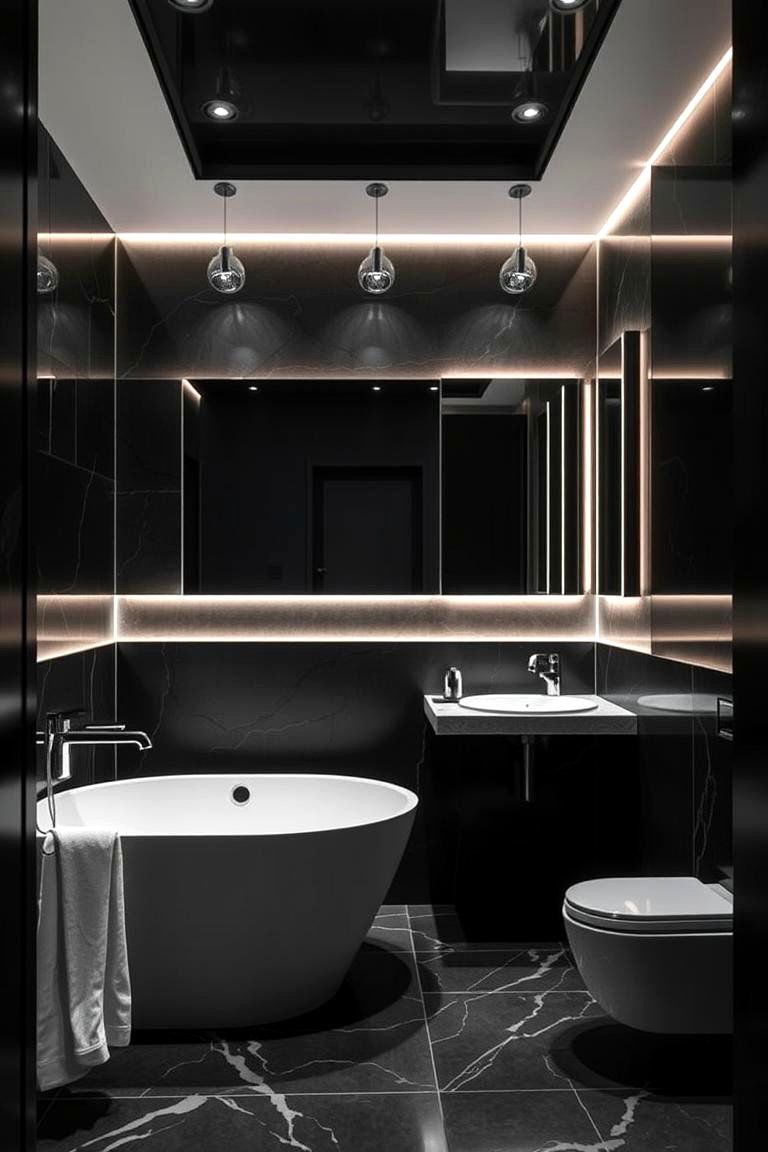 Black and White with Custom Lighting - 24 Black and White Bathroom Ideas