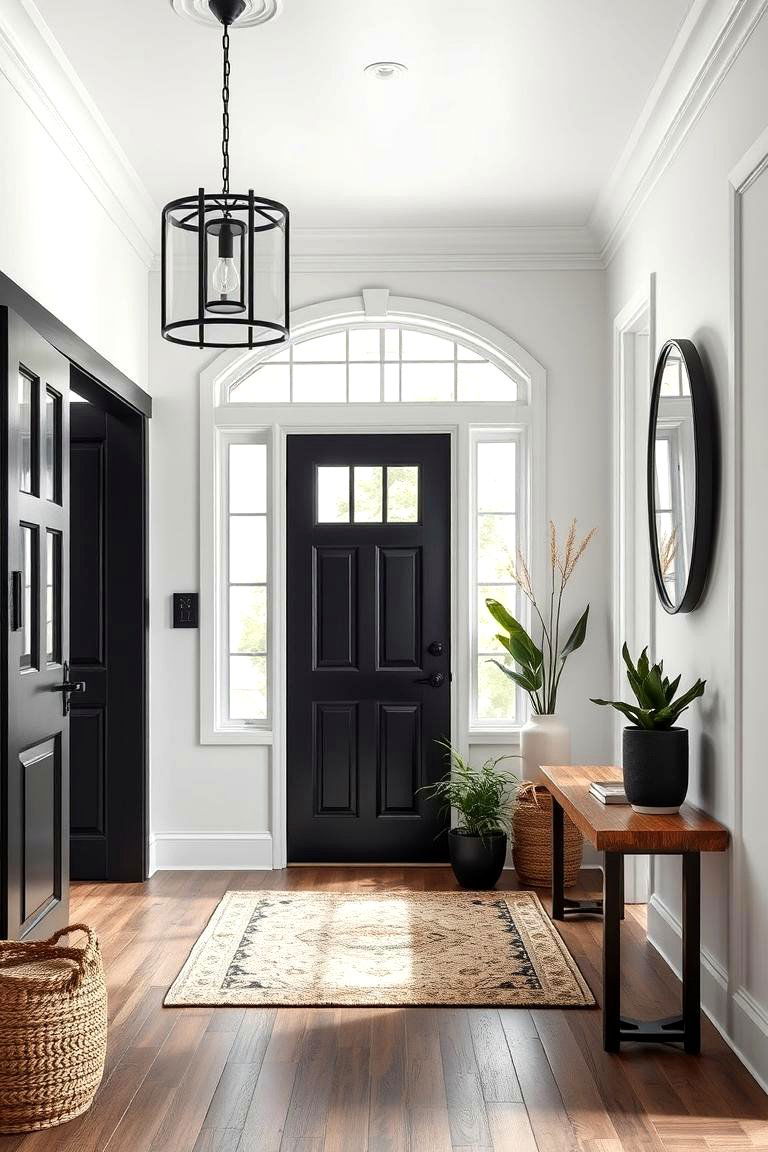 Black and White with Natural Elements - 24 Black and White Entryway Design Ideas