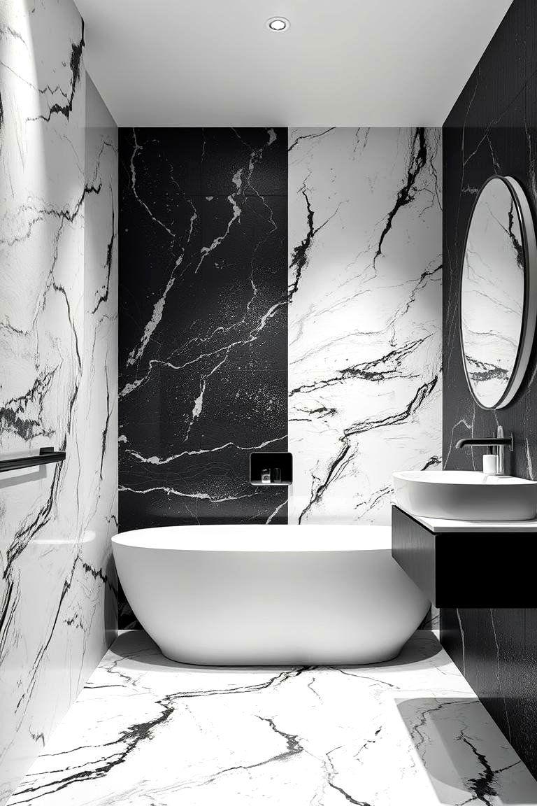 Black and White with Textured Walls - 24 Black and White Bathroom Ideas