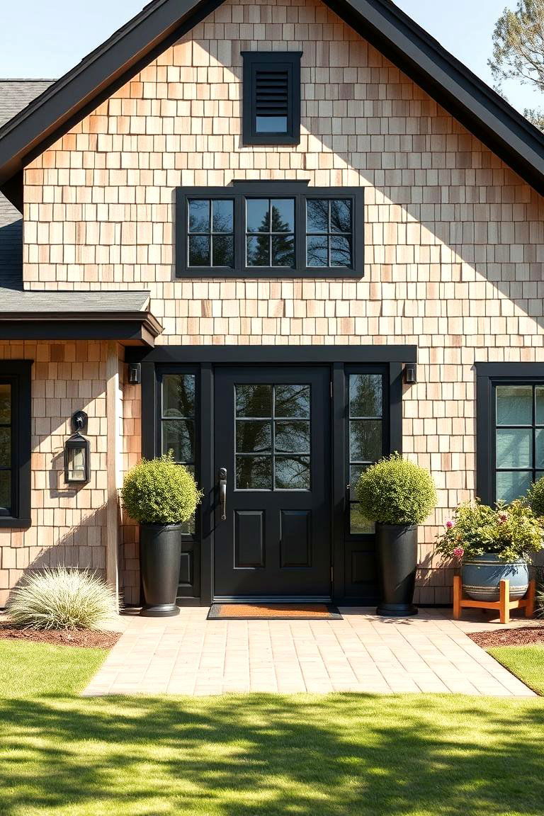 Black and Wood Fusion - 24 Black Modern Farmhouse Exterior Design Ideas