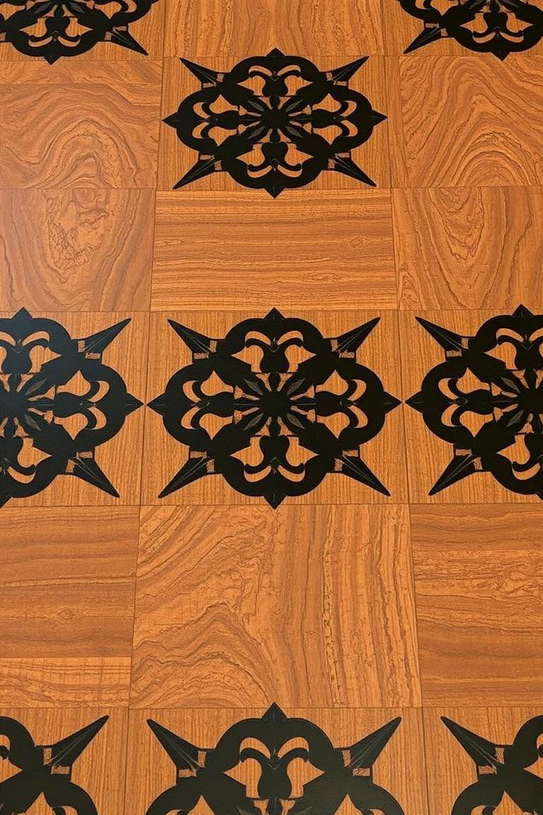 Black and Wood Patterned Floor with Subtle Detailing - 24 Black and Wood Bathroom Ideas