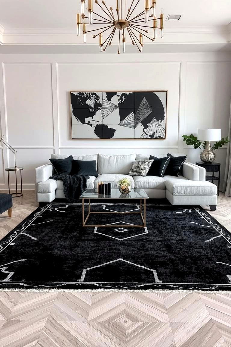Black for Bold Contrast and Modernity - 24 what color rug goes with a grey couch