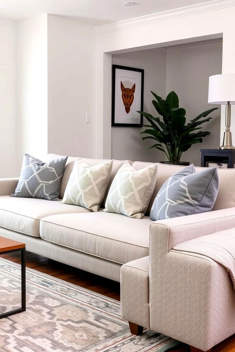 Blend Grey and Sage Green in Patterned Textiles - 24 Grey and Sage Green Living Room Ideas