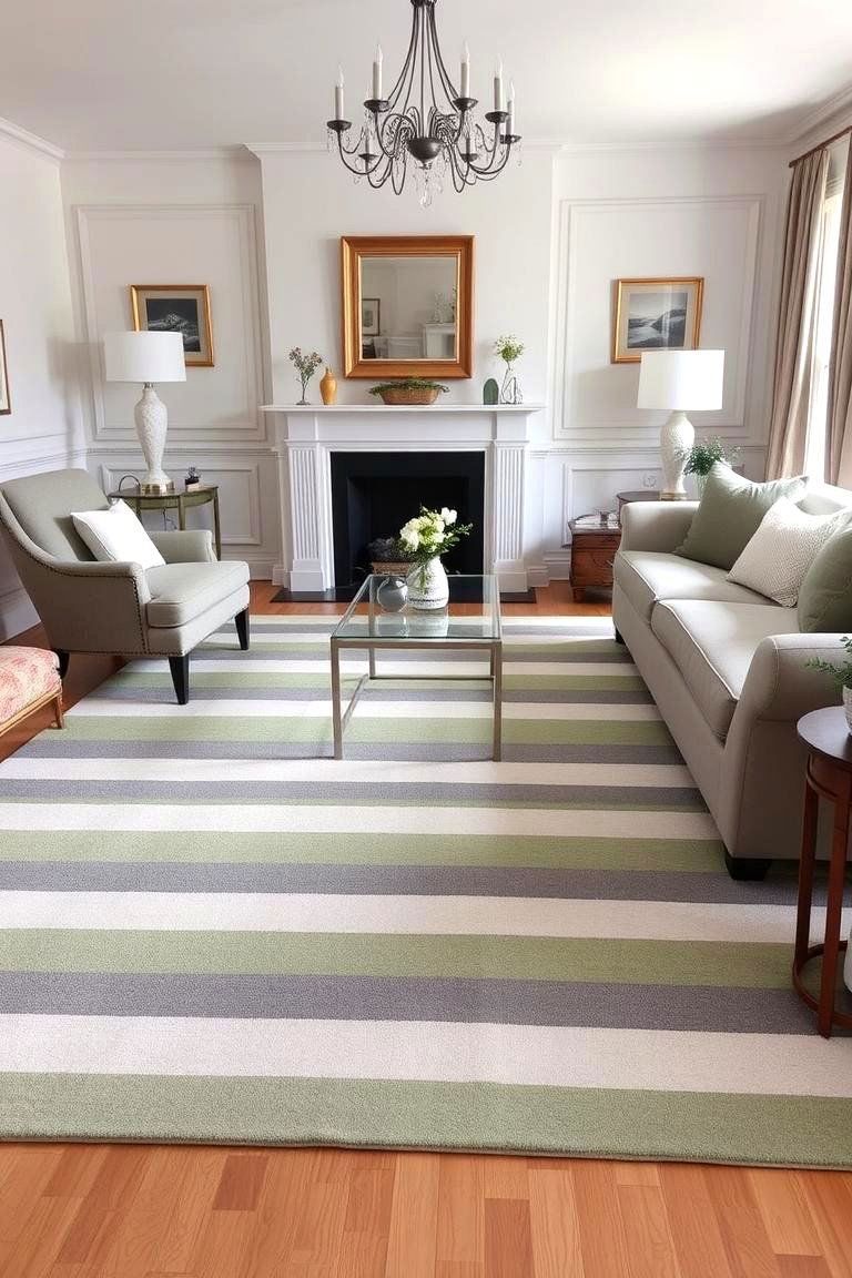 Blend Grey and Sage Green in a Striped Pattern - 24 Grey and Sage Green Living Room Ideas