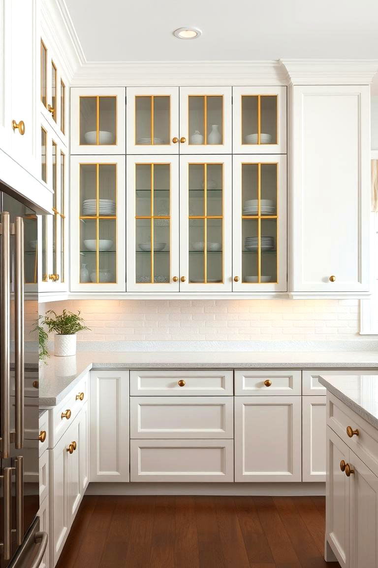 Blending Modern and Traditional Elements - 24 White Kitchen Cabinets With Gold Hardwar