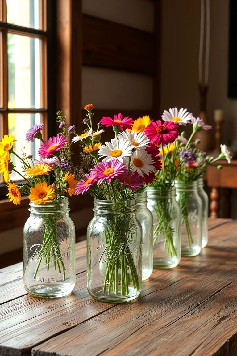 Blooming Mason Jar Bouquets - 24 Mason Jar Centerpiece Ideas