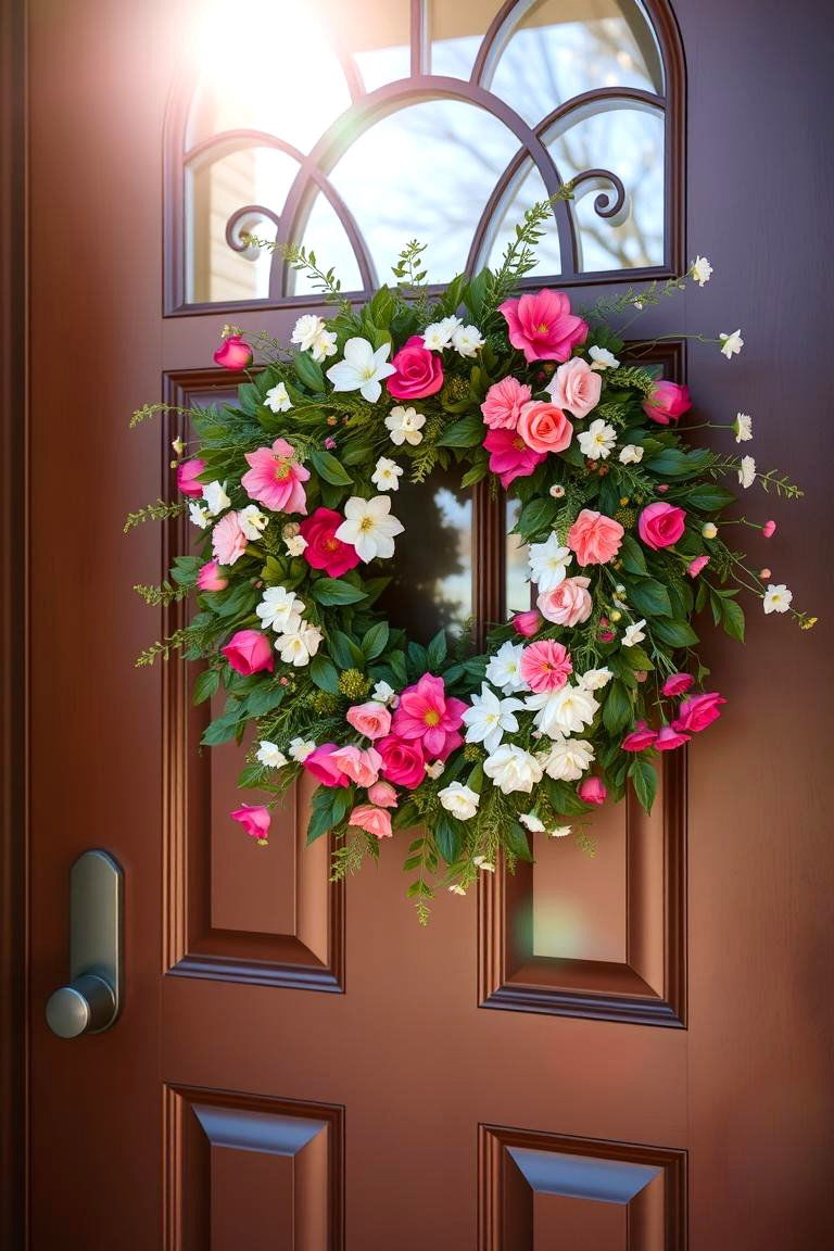 Blooming Wreath Arrangements - 24 Spring Front Door Decor Ideas