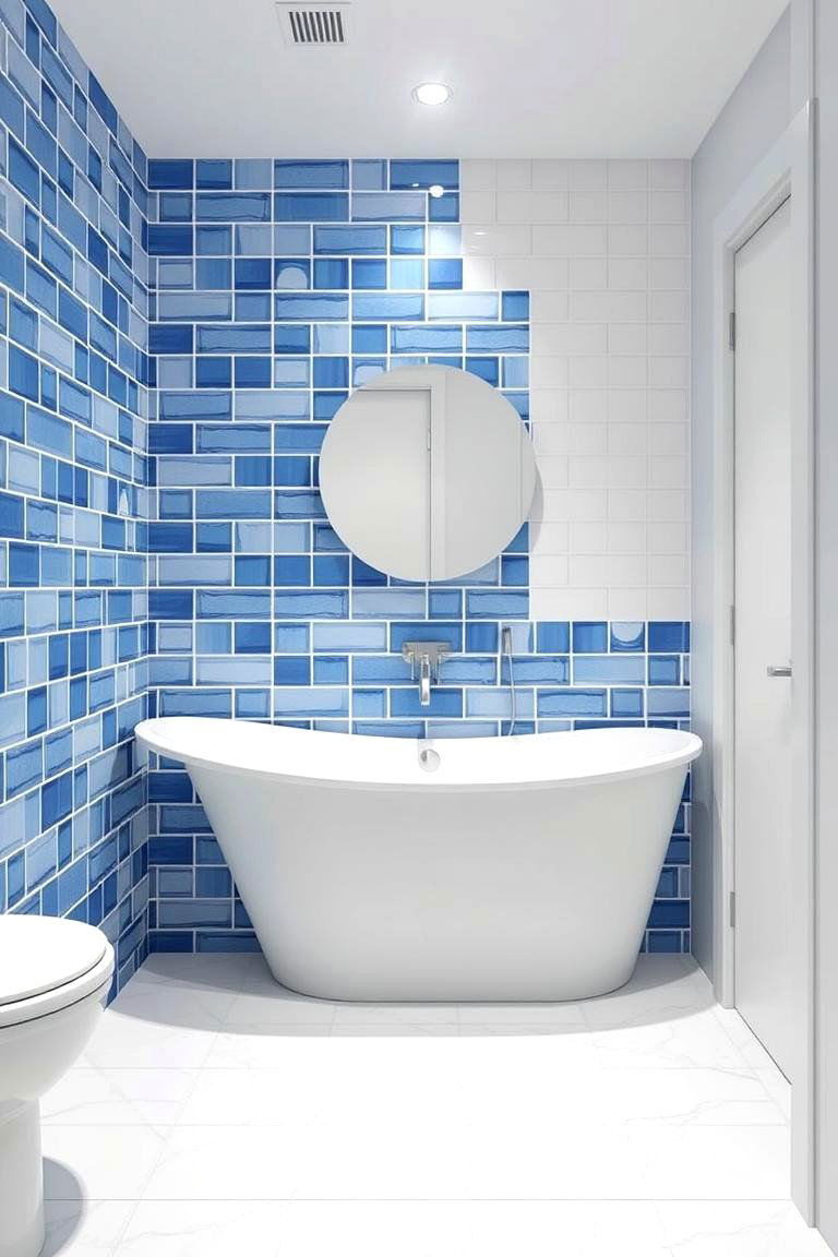 Blue Accent Tile with White Grout - 24 Blue Tile Bathroom Ideas