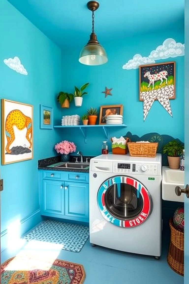 Blue Artistic Expression - 24 Blue Laundry Room Ideas