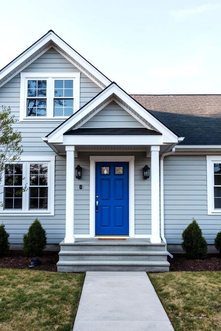 Blue Door as a Pop Against Monochromatic Grey - 24 Grey House With Blue Door Ideas