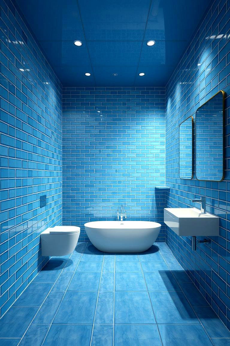 Blue Floor to Ceiling Tiles - 24 Blue Tile Bathroom Ideas